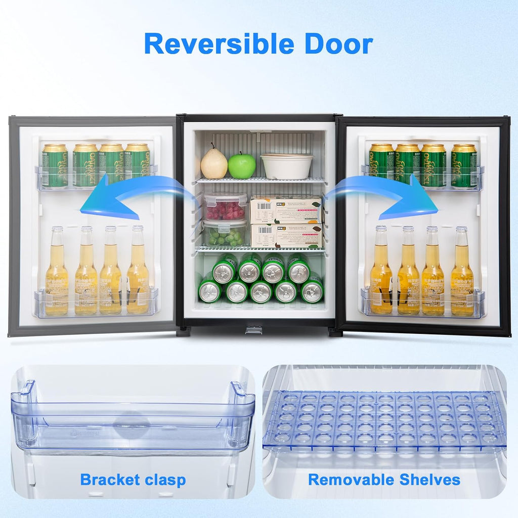 Mini Fridge with Lock 2.1 Cu.Ft, Lockable Mini Fridge 110V 12V, Reversible Door, Quiet Absorption Refrigerator for RV Camper, Semi Truck, Caravan, Boat, Black