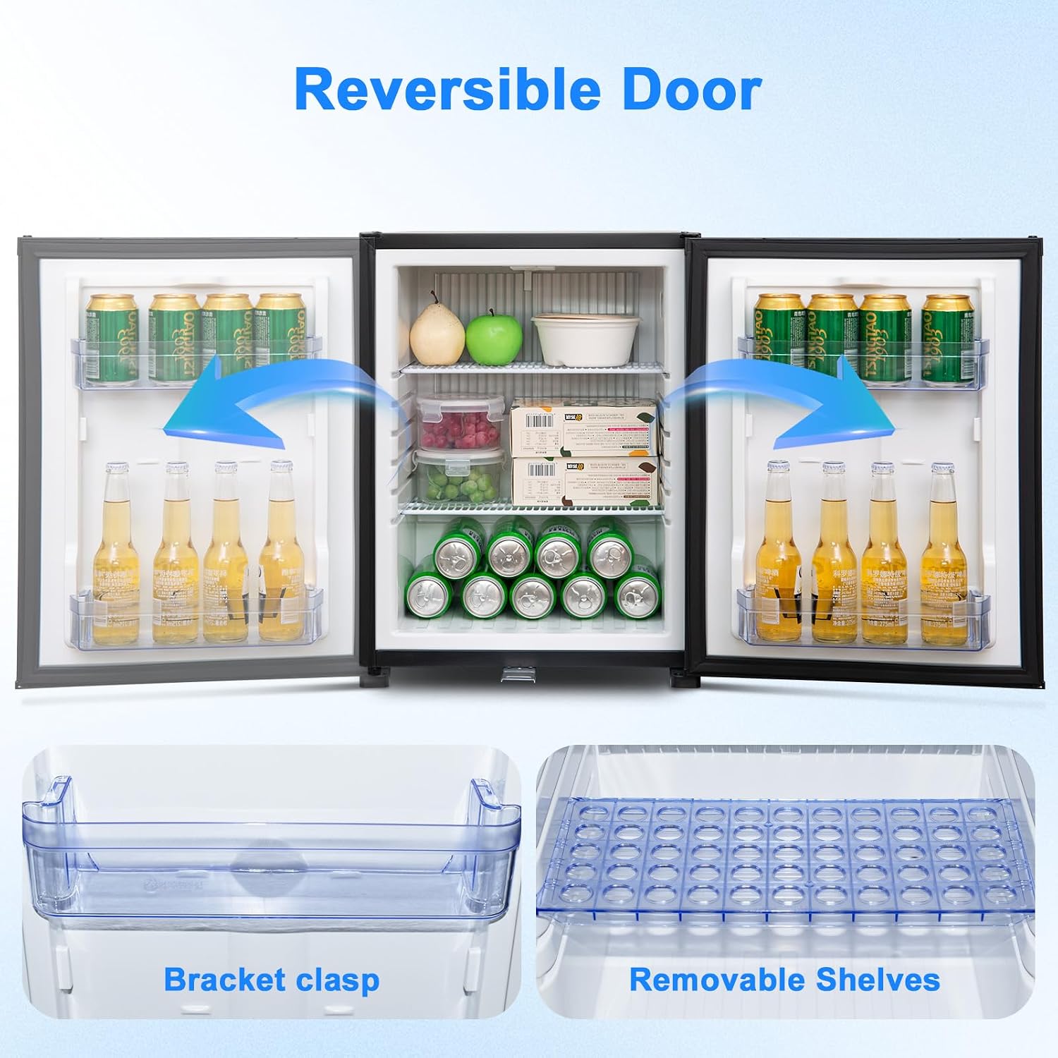 Mini Fridge with Lock 2.1 Cu.Ft, Lockable Mini Fridge 110V 12V, Reversible Door, Quiet Absorption Refrigerator for RV Camper, Semi Truck, Caravan, Boat, Black