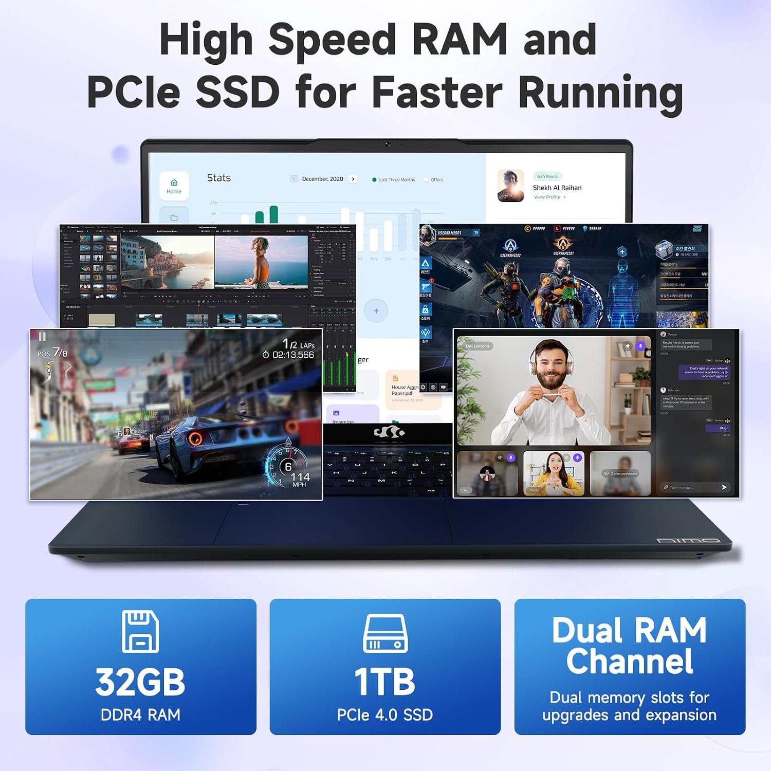 NIMO 15.6' FHD IPS Student-Laptop-Computer - Intel Core i3-1215U(Beat i5-1135G7, 6 Cores Up to 4.4GHz), 32GB RAM 1TB SSD, 65W Type-C Charger, 2 Years Warranty, Fingerprint, Backlit Keyboard, Wi-Fi 6