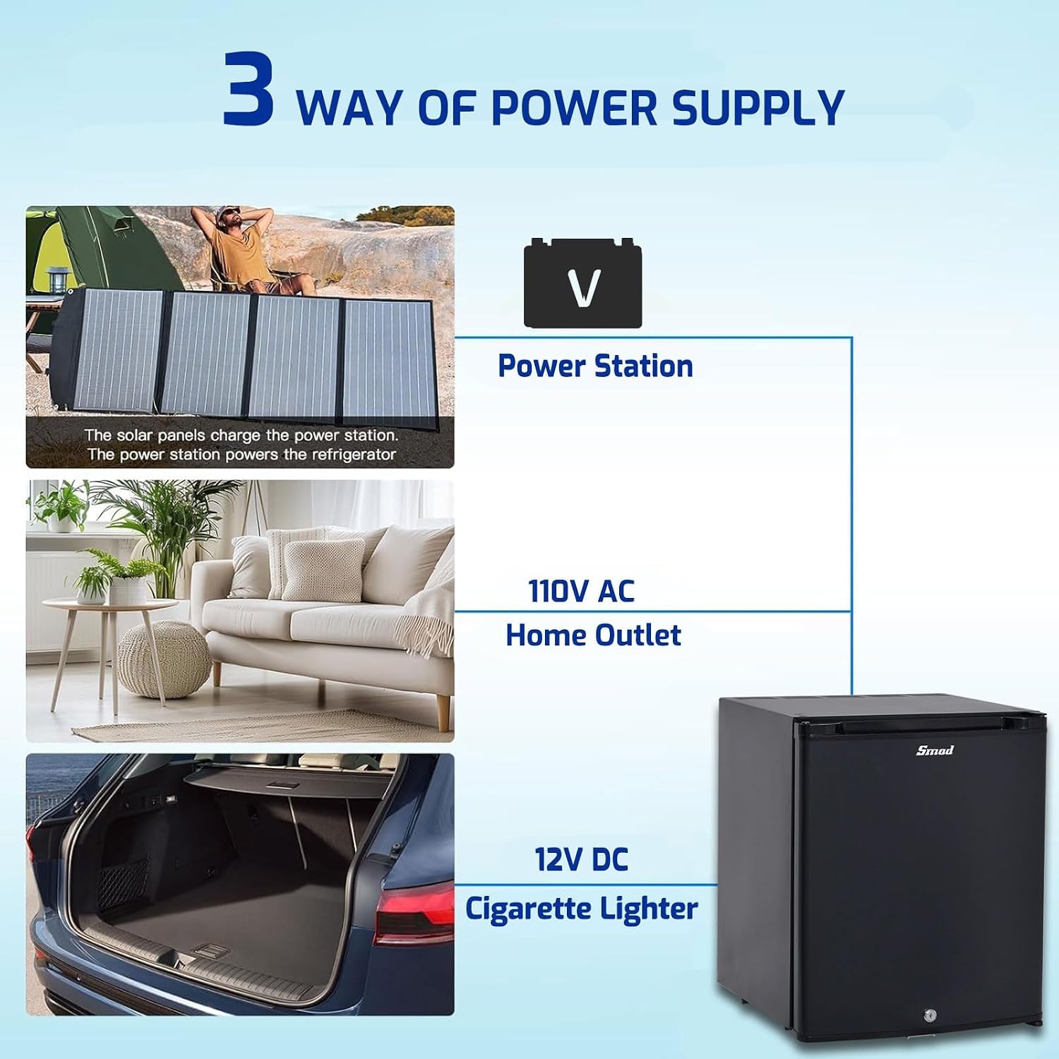 Smad Locking Mini Fridge 1.0 cu.ft, 12V RV Refrigerator 12V / 110V Super Quiet 12V Fridge Reversible Door Absorption Refrigerator for RV, Truck, Camping, Boat Use, Black