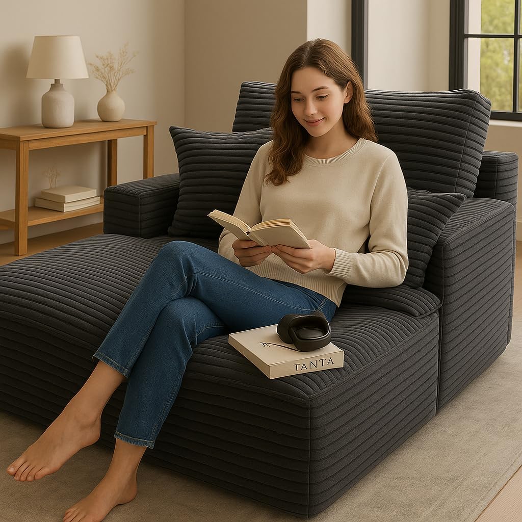 COMHOMA 105'Modular Sectional Sofa with Deep Seat,Cloud Upholstered L-Shape Couch Wide Arms Corduroy Fabric High-Density Foam Chaise Lounge for Living Room No Assembly Required