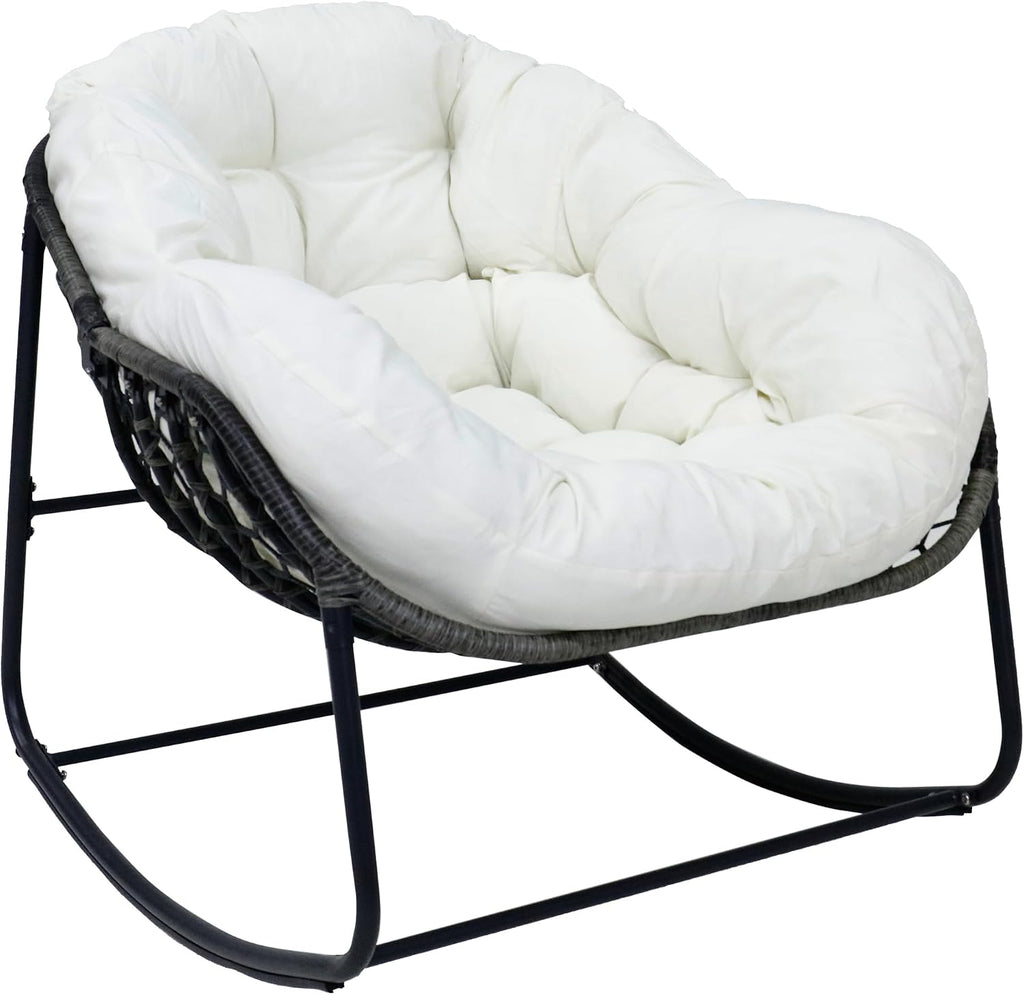 Modern Rocking Chair with Thick Cushion, Relaxing Chair with Metal Frame for Living Room, Bedroom, Outdoor and Indoor
