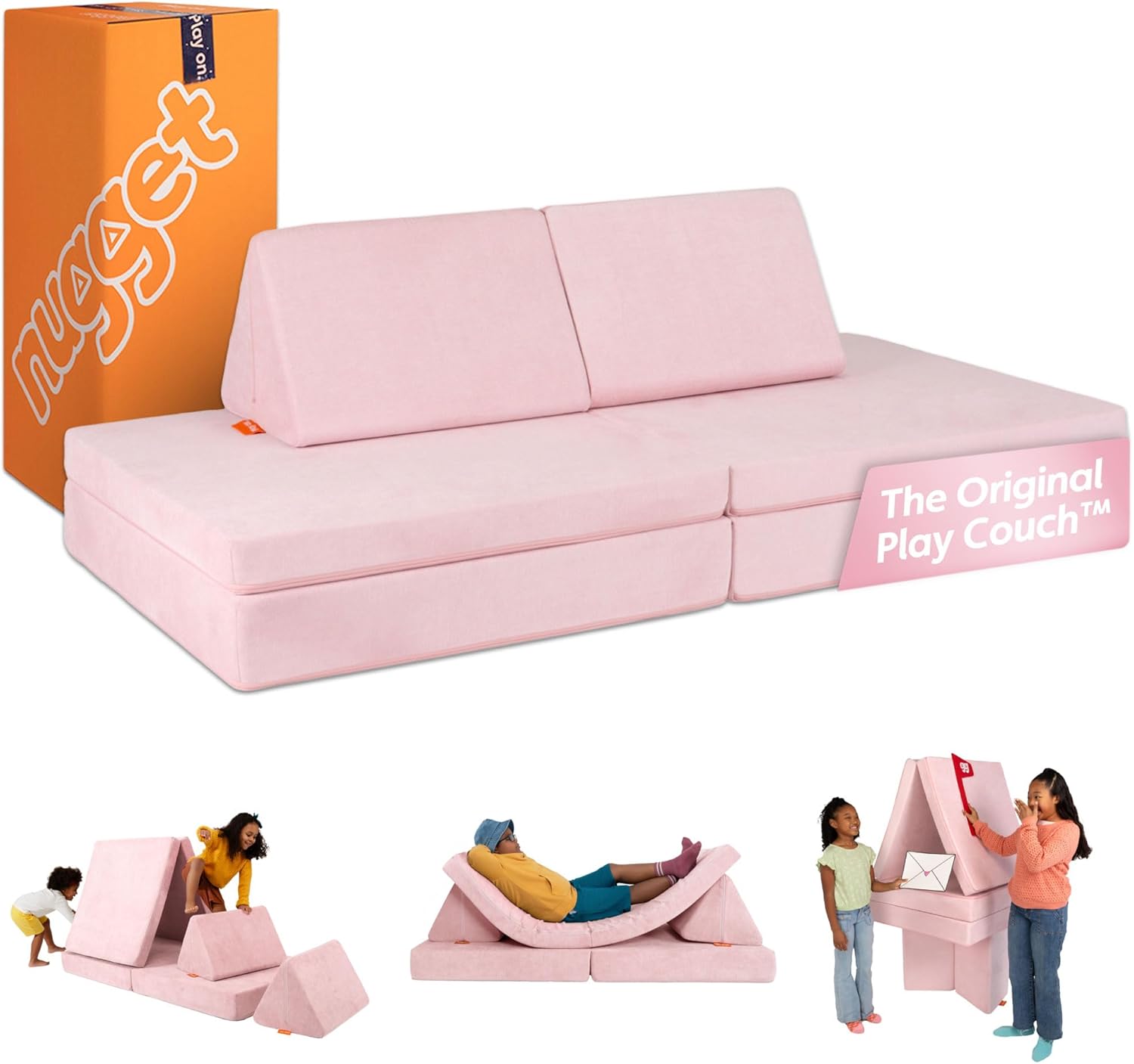 Nugget - The Original Play Couch for Kids - Modular Foam Children's Sofa for Playroom, Imagination, & Creative Open Ended Play - Washable & Convertible Playroom Furniture, Heartthrob