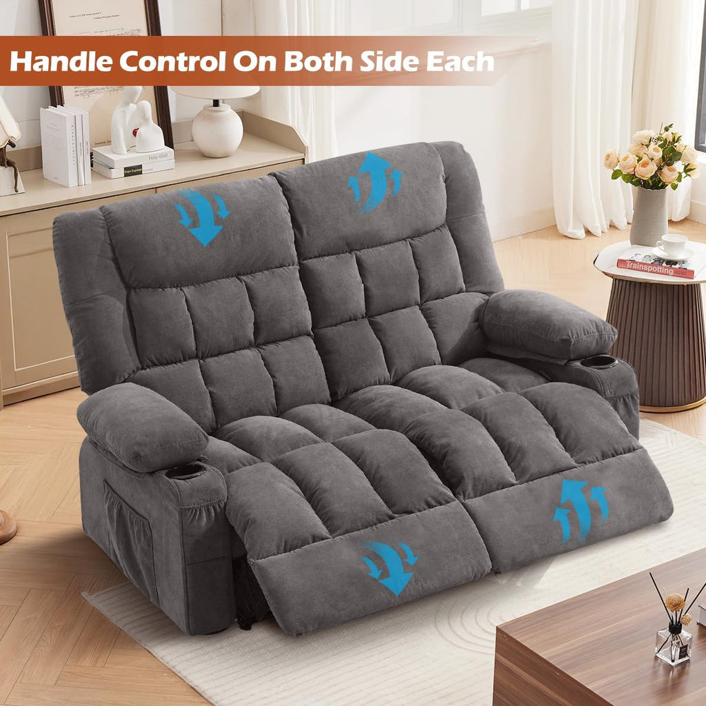 MAHOMICO Recliner Loveseat with Cup Holders for Living Room Love Seat Manual Oversized Recliner with Ergonomic, Side Pocket for Adult