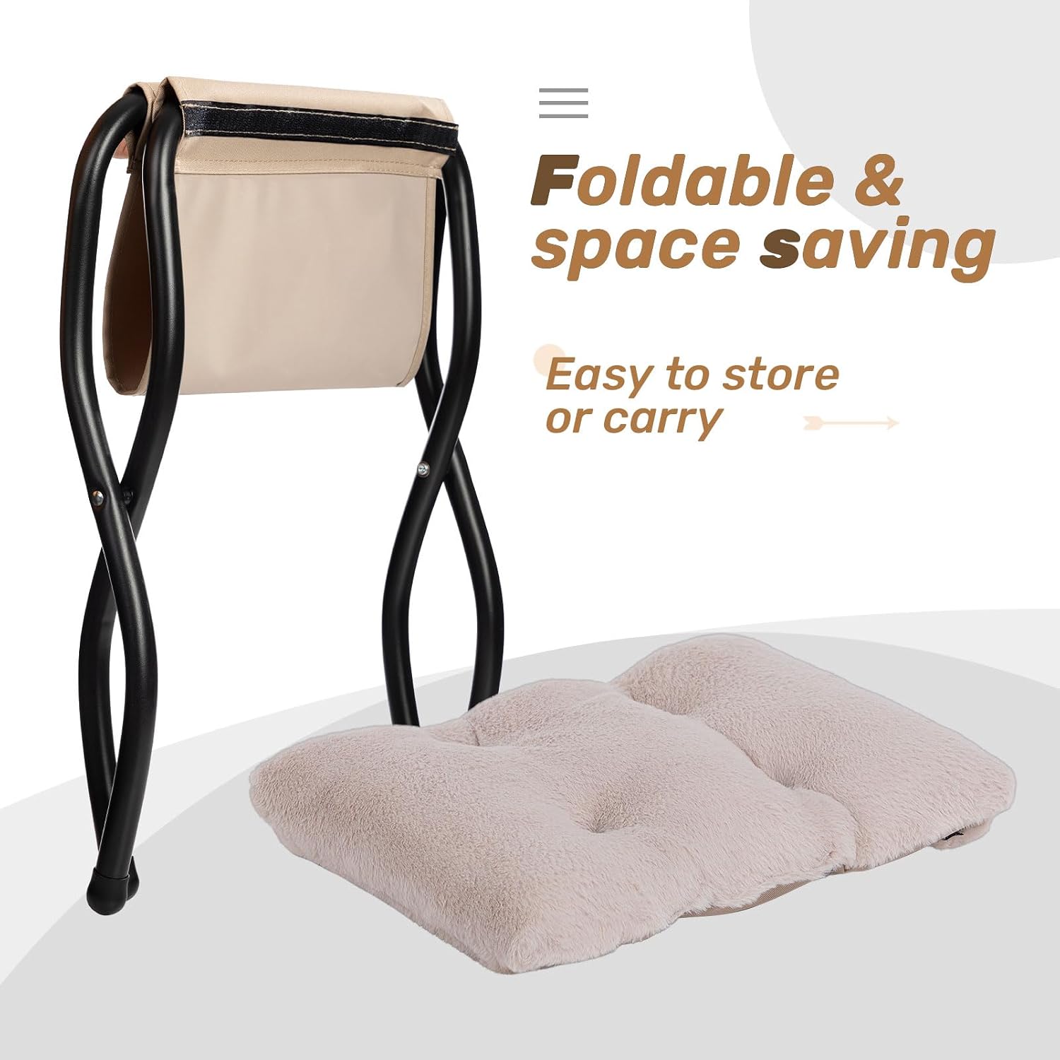 HollyHOME Lazy Chair with Foldable Ottoman, Accent Comfy Lounge Armchair and Folding Footrest Stool, Leisure Sofa Reading Chair and Footstool for Living Room, Bedroom, Dorm,Faux Fur Light Camele