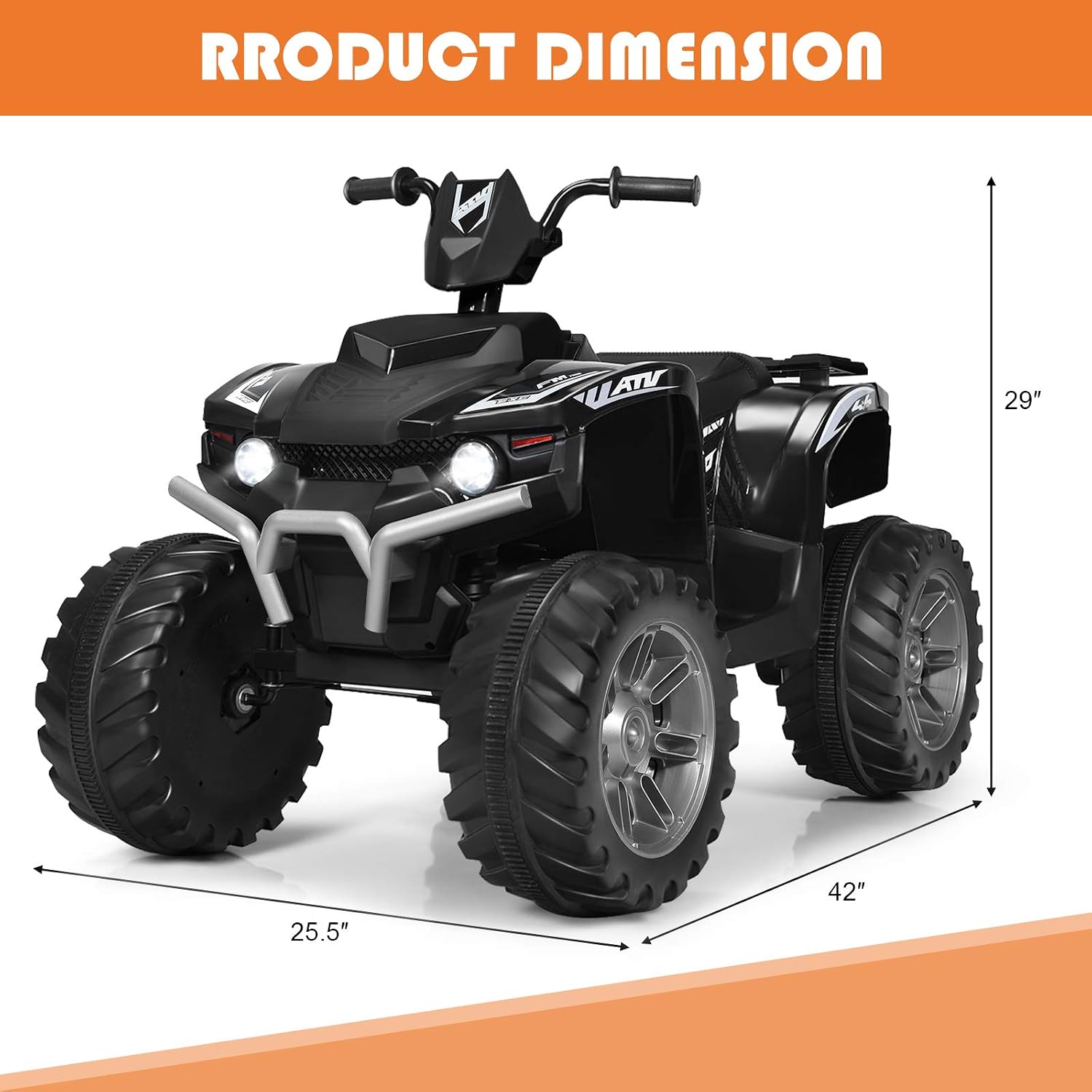 Costzon Kids ATV, 12V Battery Powered Electric Vehicle w/LED Lights, High & Low Speed, Horn, Music, USB, Treaded Tires, Ride on Car 4 Wheeler Quad for Boys & Girls Gift, Ride on ATV (Black)