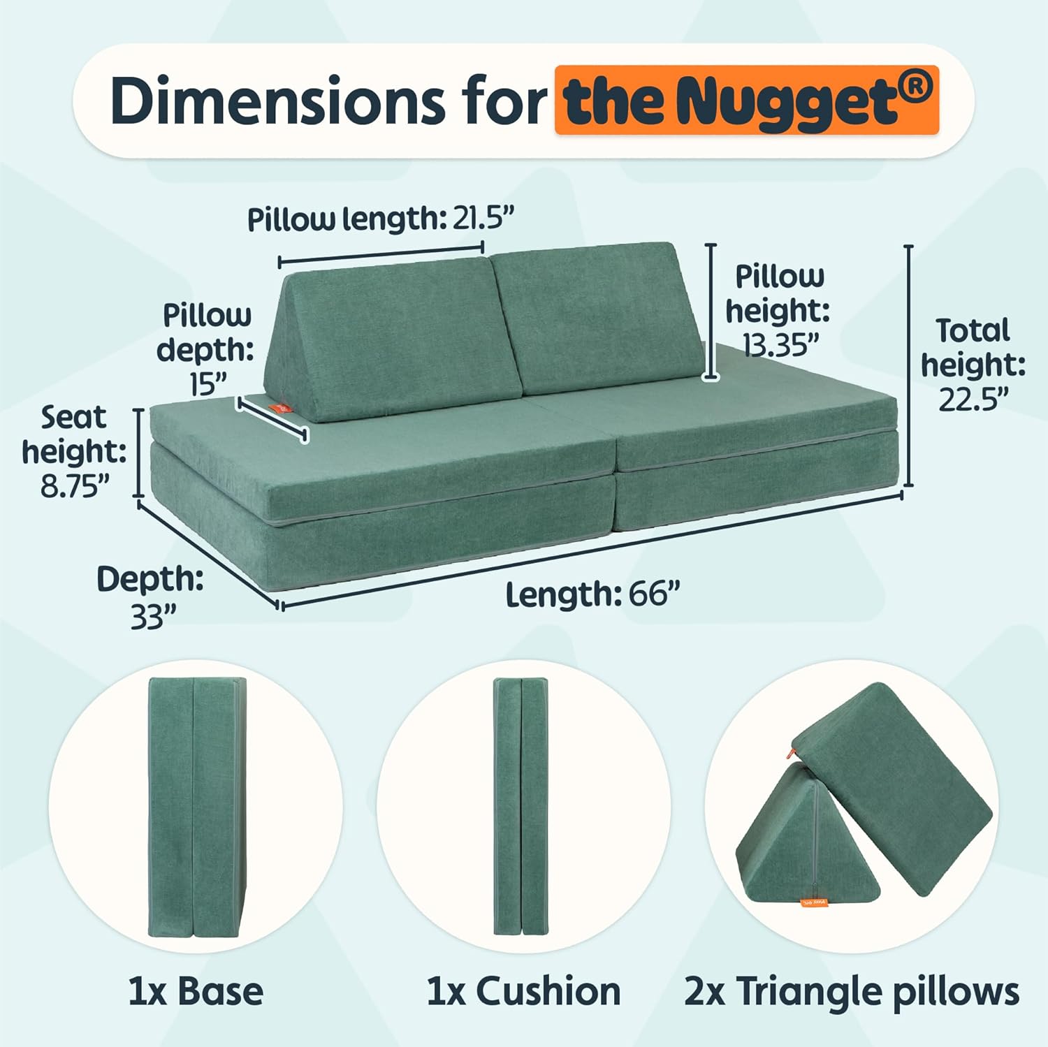 Nugget - The Original Play Couch for Kids - Modular Foam Children's Sofa for Playroom, Imagination, & Creative Open Ended Play - Washable & Convertible Playroom Furniture, Seamonster
