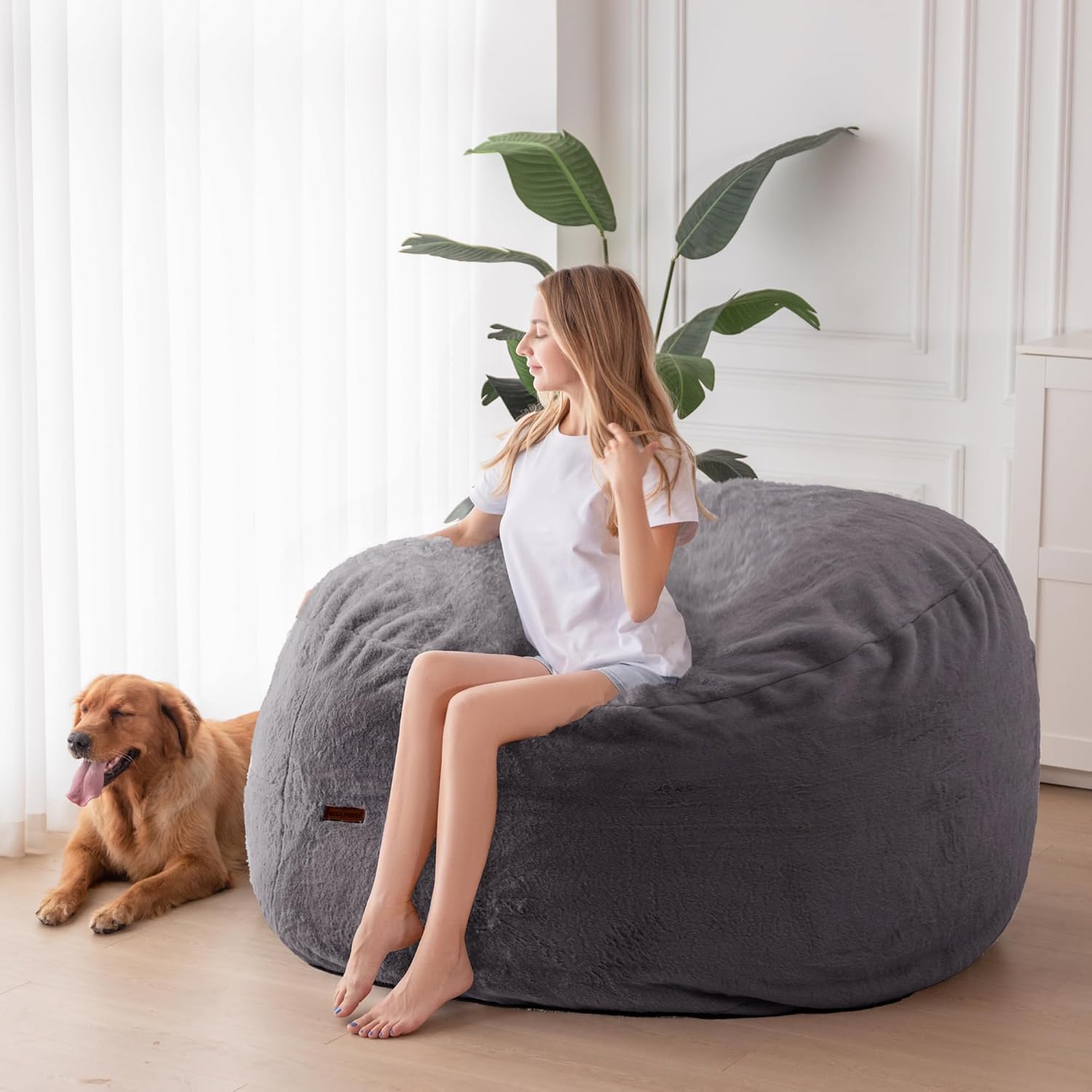 MAXYOYO Giant Bean Bag Chair Bed for Adults, Convertible Beanbag Folds from Lazy Chair to Floor Mattress Bed, Large Floor Sofa Couch, Big Sofa Bed, High-Density Foam Filling, Machine Washable