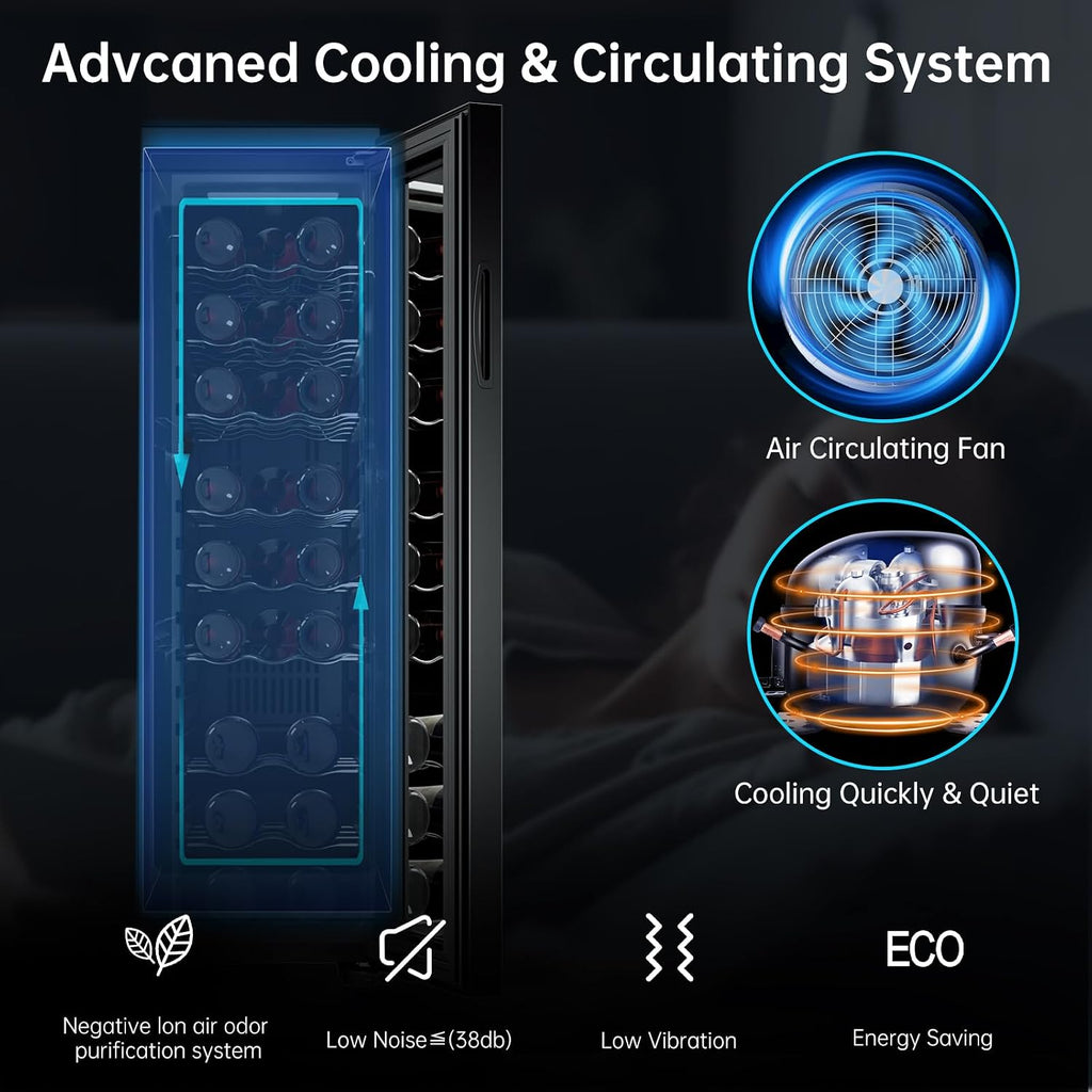 KingChii 24 Bottle Wine Cooler Refrigerator Freestanding Wine Fridge - Intelligent Digital Control, Low Noise Professional Compressor, Stainless Steel & Tempered Glass for Home, Office, or Kitchen