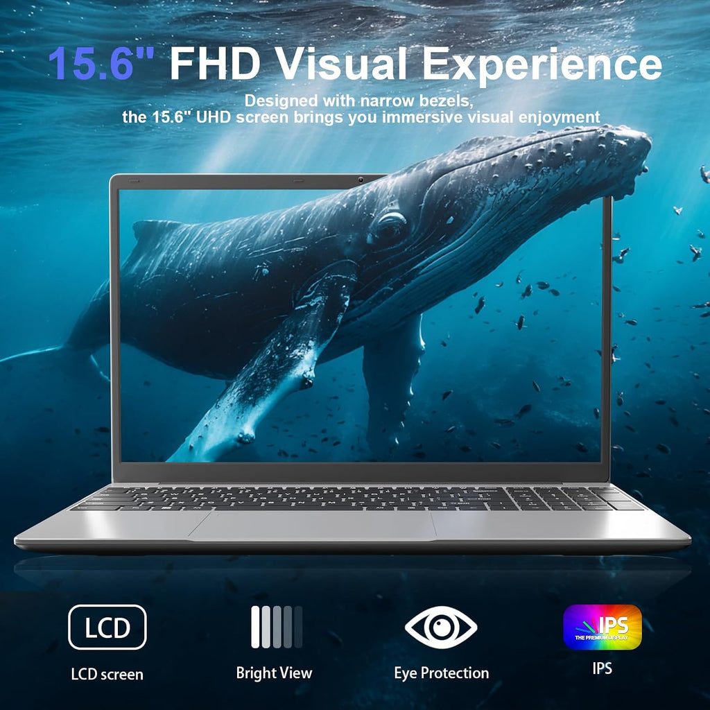 KurieTim 15.6' Laptop Computer, 32GB DDR4 RAM 512GB PCIe SSD, IntelN95 Processor(4C/4T, Up to 3.4GHz), Gaming Laptops with Backlight Keyboard, Fingerprint Reader, 8000mAh Battery, Win11 Pro,Silver
