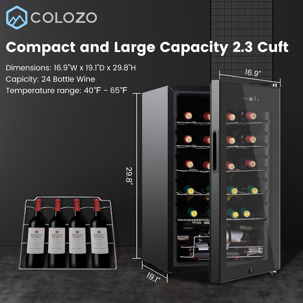 17 Inch Wine Cooler Refrigerator, Freestanding Under Counter Compact Wine Fridge, 40-65°F, 24 Bottle Countertop Mini Wine Cooler with Double-Layer Tempered Glass Door/ Lock for Bedroom/Apartment