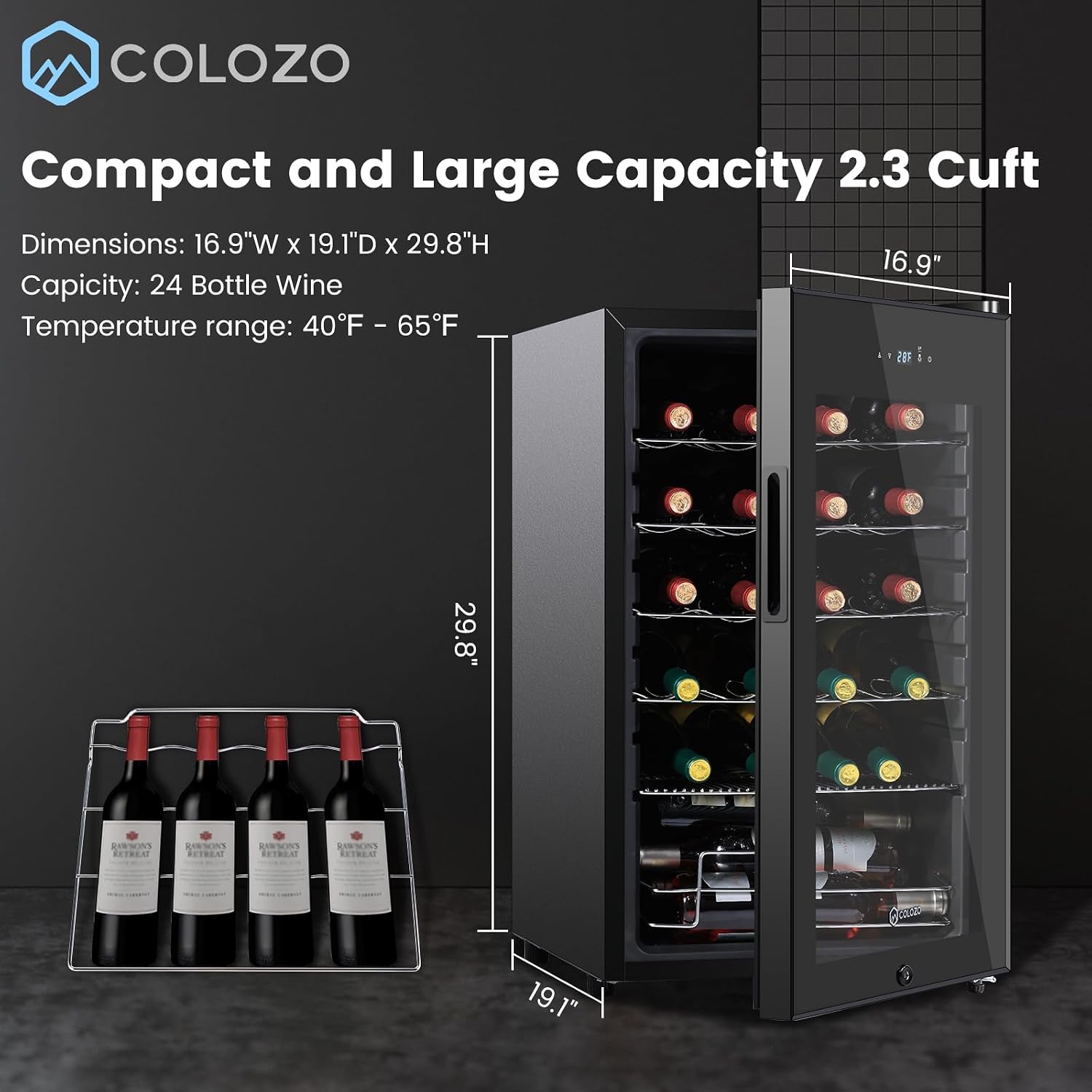 17 Inch Wine Cooler Refrigerator, Freestanding Under Counter Compact Wine Fridge, 40-65°F, 24 Bottle Countertop Mini Wine Cooler with Double-Layer Tempered Glass Door/ Lock for Bedroom/Apartment