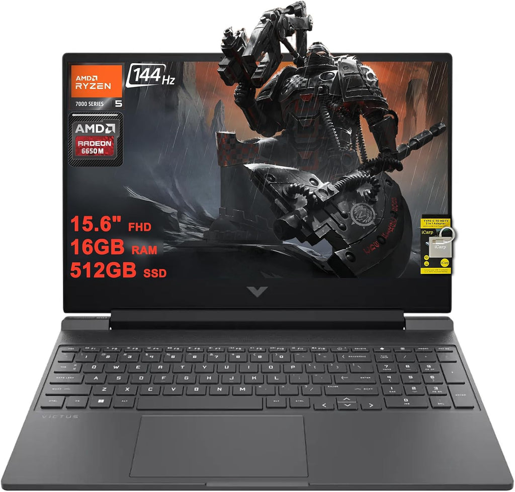 HP Victus 15 Gaming Laptop 15.6' FHD IPS 144Hz (AMD FreeSync Premium) AMD 6-core Ryzen 5 7535HS 16GB RAM 512GB SSD Radeon RX 6550M (>RTX3050) Backlit USB-C Fast Charging Win11 ICP Hub
