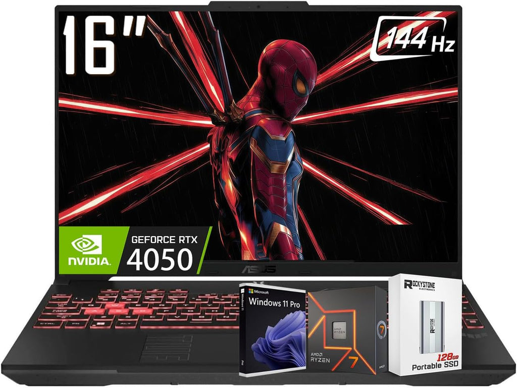 ASUS TUF A16 Gaming Laptop, 16' WUXGA 144Hz 16:10 Display, AMD R7-7445HS(>Intel i7-13700), NVIDIA RTX 4050, 16GB DDR5 RAM, 512 GB PCIE SSD, Backlit KB, AI Noise-Cancellation, W/128GB PSD, Win 11 Pro