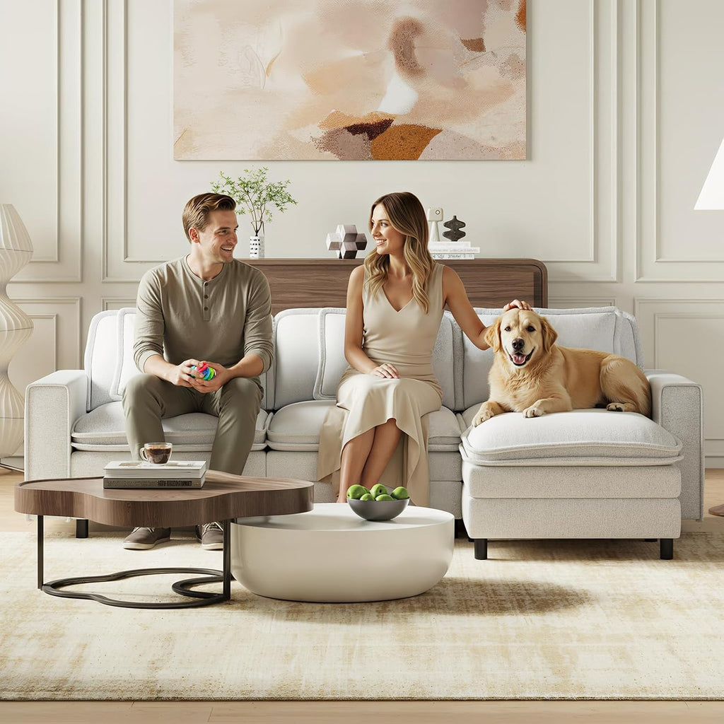 MALOL Modular Sectional Sofa 107', Comfy Cloud Couch with Ottoman, Deep 4-Seat L Shaped Modular Sofa, Couches with Throw Pillows for Living Room, Beige