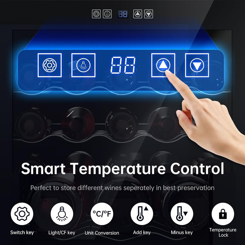 KingChii 45 Bottle Wine Cooler Refrigerator Freestanding Wine Fridge - Intelligent Digital Control, Low Noise Professional Compressor, Tempered Glass for Home, Office