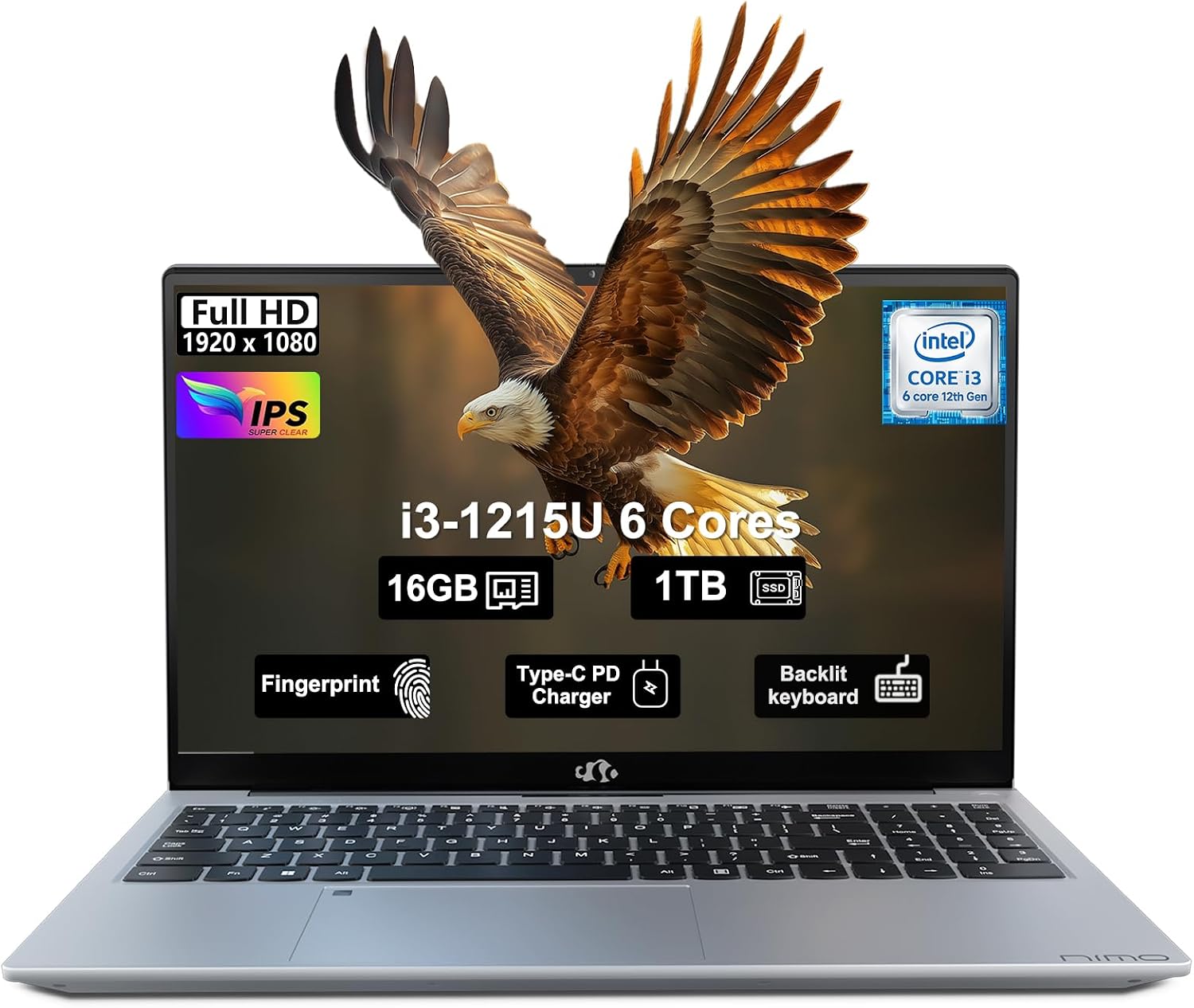 NIMO 15.6' IPS FHD-Business-Laptop, Intel 6 Core i3-1215U 16GB RAM 1TB SSD (Beat i5-1135G7, Up to 4.4GHz) Computer with Backlit Keyboard Fingerprint 65W Type C Wi-Fi 6 Numpad Win 11