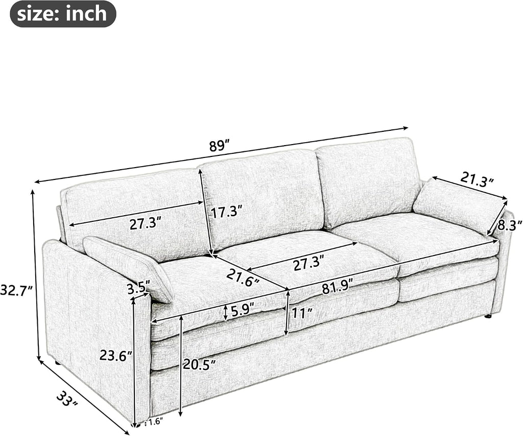 Harper & Bright Designs Chenille Fabric Upholstered Sofa, Oversized Comfy Cloud 3-Seater Sofa Couch, Double Plush Cushion for Living Room