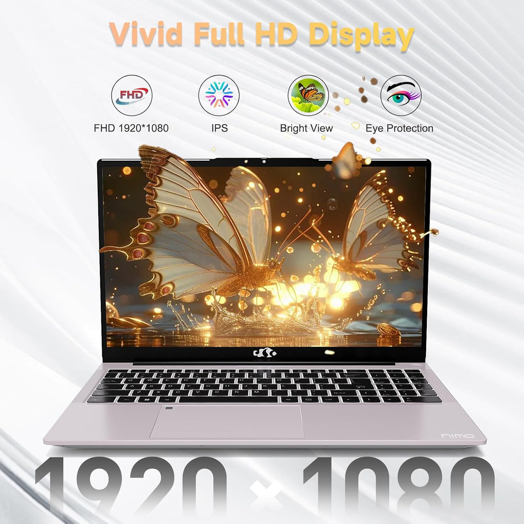 NIMO 15.6 inch Laptop FHD, AMD Ryzen 5 3500U, 32GB RAM, 1TB SSD, Windows 11, Backlit Keyboard, Fingerprint Reader, 65W PD, Lightweight Computer for Work and Student, Rose