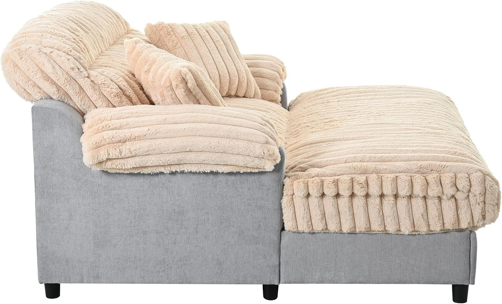 Merax 65' Oversized Chaise Lounge Chair with 2 Throw Pillows, Cloud Chaise Sofa Cozy Plush Boneless Sofa Bed for Living Room, Ergonomic Backrest & Curved Armrest (Champagne)