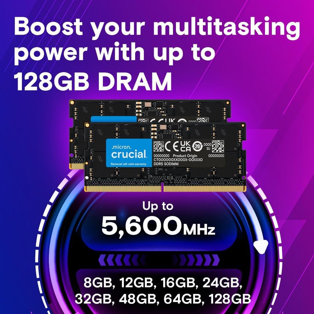 Crucial 16GB DDR5 RAM Laptop Memory Kit (2x8GB), 5600MHz (or 5200MHz or 4800MHz), SODIMM 262-Pin, Compatible with 13th Gen Intel Core and AMD Ryzen 6000 - CT2K8G56C46S5