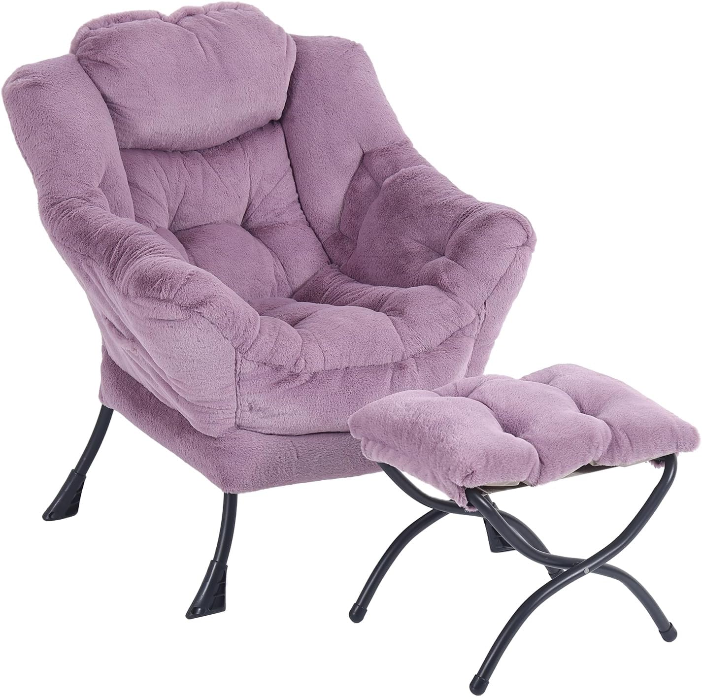 Furlide Lazy Chair with Ottoman, Modern Accent Chair with Armrests and a Side Pocket, Plush Purple Accent Chairs, Reading Chairs, Oversized Armchairs for Bedroom, Study, Living Room, Courtyard