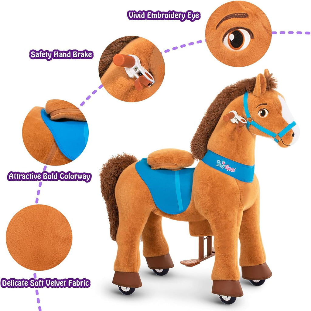 PonyCycle Kids Horse Ride on Toys Plush Interactive Riding Horse No Battery Required for Toddlers 3-4 Walking Rocking Horse Giddy up Riding Gifts Toys Brown E337