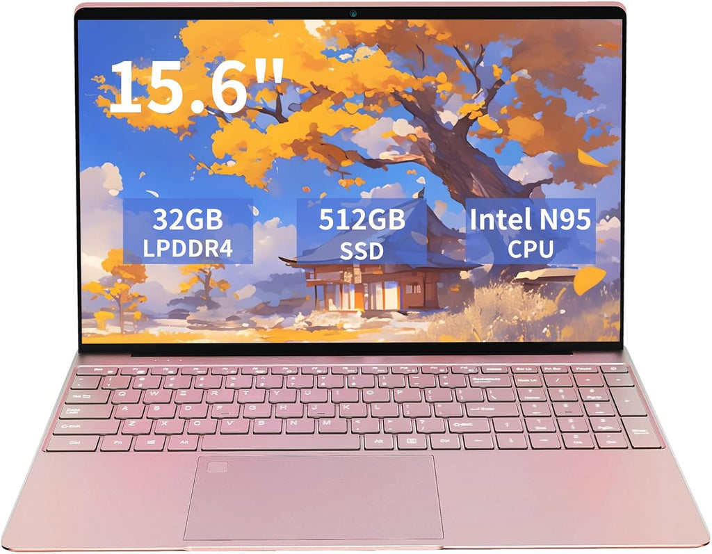 KurieTim 15.6' IPS FHD Laptop Computer with 32GB DDR4 RAM 512GB SSD N95 Processor (4C4T, Up to 3.4GHz) Dual Band WiFi, Fingerprint, Backlit Keyboard, Win11Pro Computer – for Work, School, Business