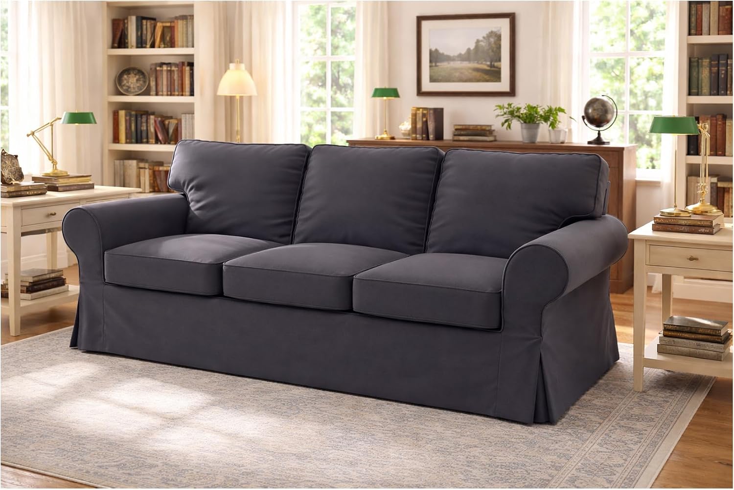 Ektorp 3 Seat Sofa Cotton Cover Replacement Slipcover Compatible with IKEA Ektorp Sofa Cover (Deep Gray)