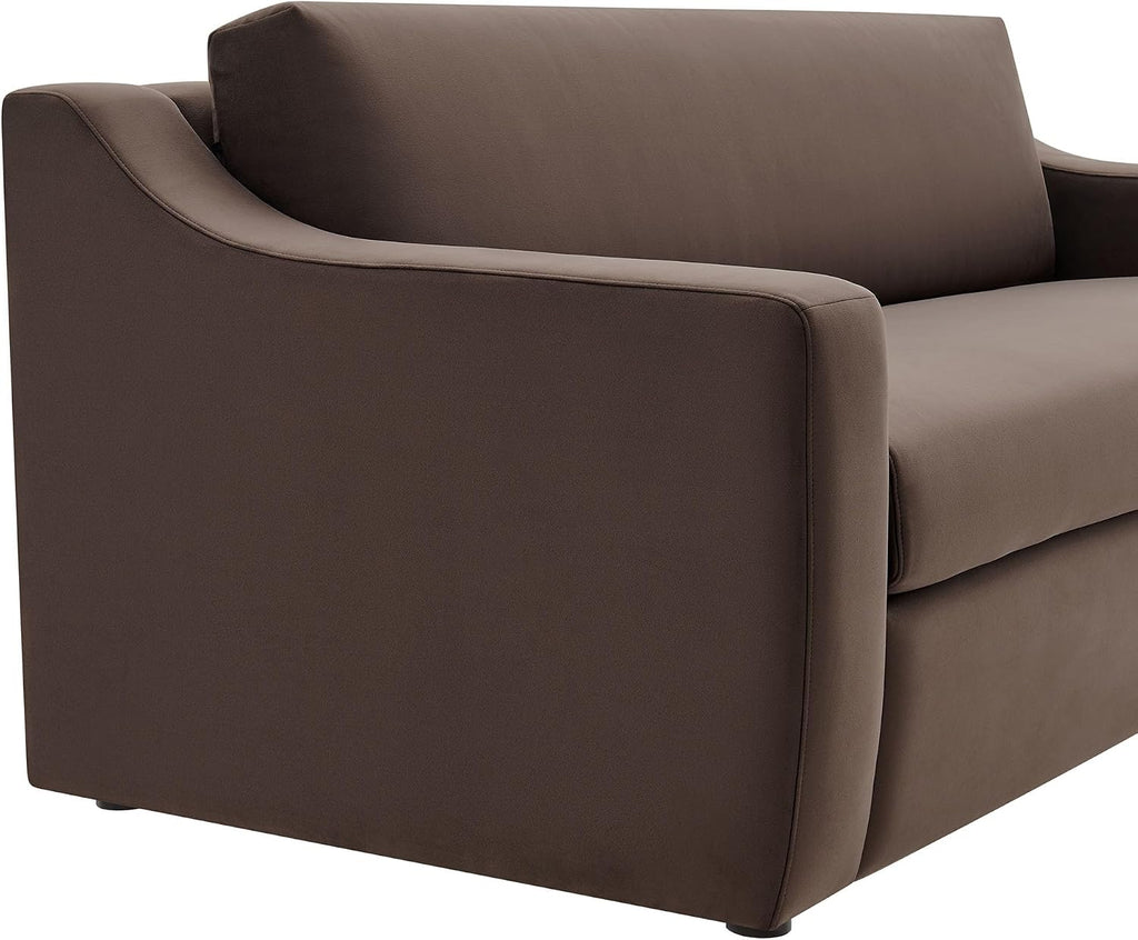 Modway Liora 87 Inch Stain-Resistant Performance Velvet Sofa in Chocolate Brown - 3 Seater Upholstered Sofa Couch for Living Room Seating - Comfy Deep Seat Sofa with Scoop Arms