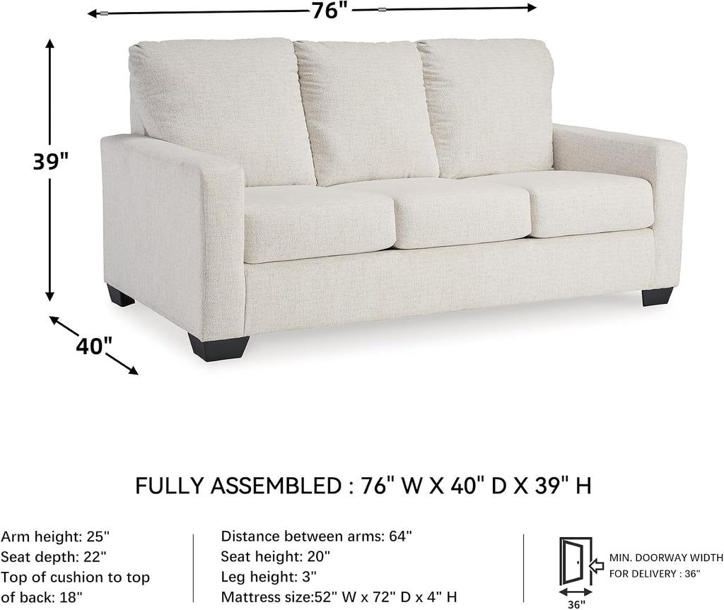 Signature Design by Ashley Rannis Coastal 2-in-1 Sofa Sleeper with Folding Gel Memory Foam Mattress, Full, White