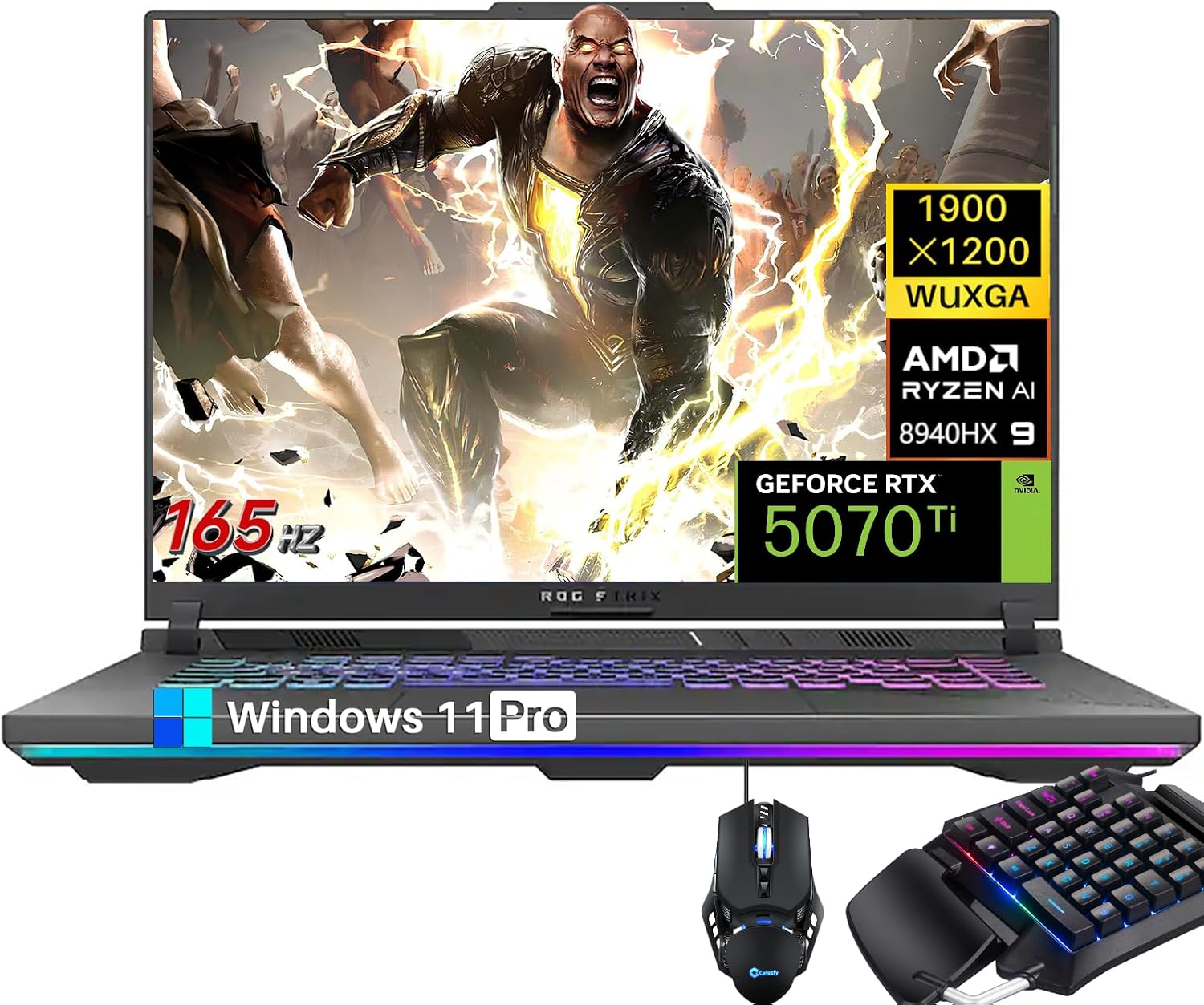 ASUS ROG Strix G16 Gaming Laptop, Ryzen 9 8940HX (16 Cores, 32 Threads, Up to 5.3GHz), NVIDIA RTX 5070Ti 12GB GDDR7, 64GB DDR5, 4TB SSD, 16' WUXGA 165Hz, Windows 11 Pro, w/Gaming Mouse & Accessories