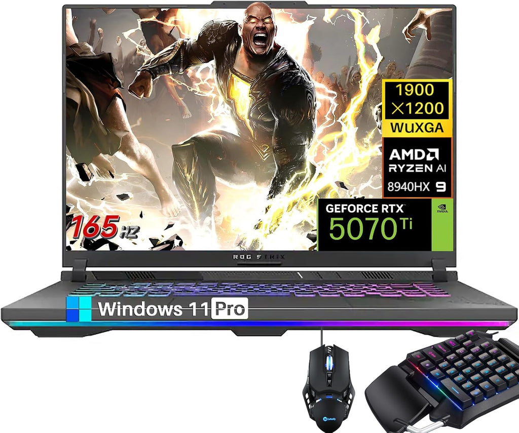 ASUS ROG Strix G16 Gaming Laptop, Ryzen 9 8940HX (16 Cores, 32 Threads, Up to 5.3GHz), NVIDIA RTX 5070Ti 12GB GDDR7, 64GB DDR5, 2TB SSD, 16' WUXGA 165Hz, Windows 11 Pro, w/Gaming Mouse & Accessories