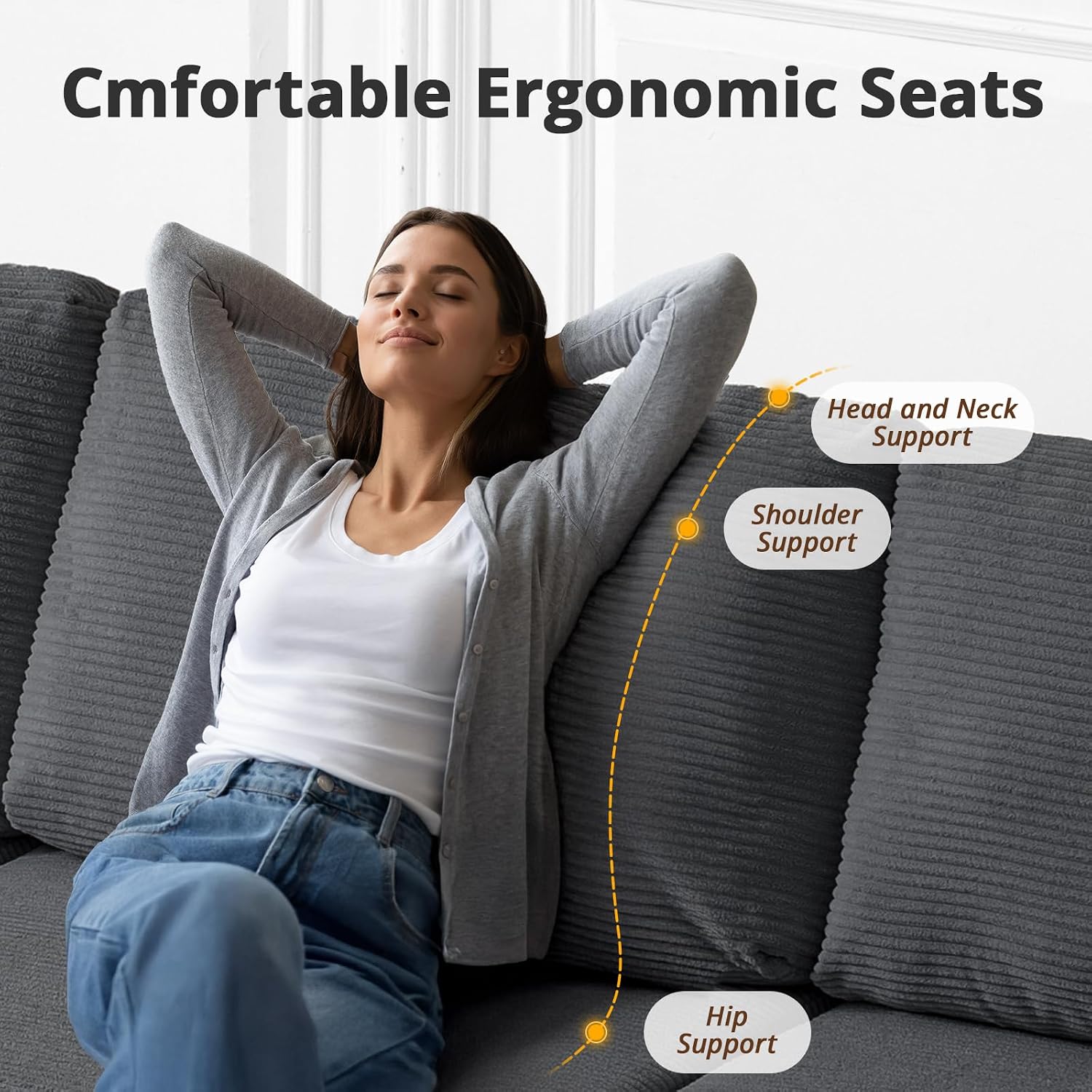 Modular Sectional Couch Modern 108' L Shaped Boneless Cloud Couch with Deep Seat, Sectional Sofa for Living Room Bedroom Apartments Dorms, No Assembly Required, Dark Grey