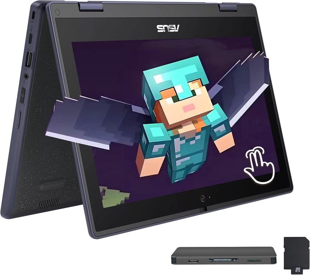 ASUS BR1102FGA 11.6' 2-in-1 Rugged & Spill Resistant Touchscreen Laptop, Intel Celeron N100, 4GB RAM, 288GB Storage(128GB SSD+160GB Docking Station Set), UHD Graphics, WiFi 6, Webcam, Win 11 Pro, Gray