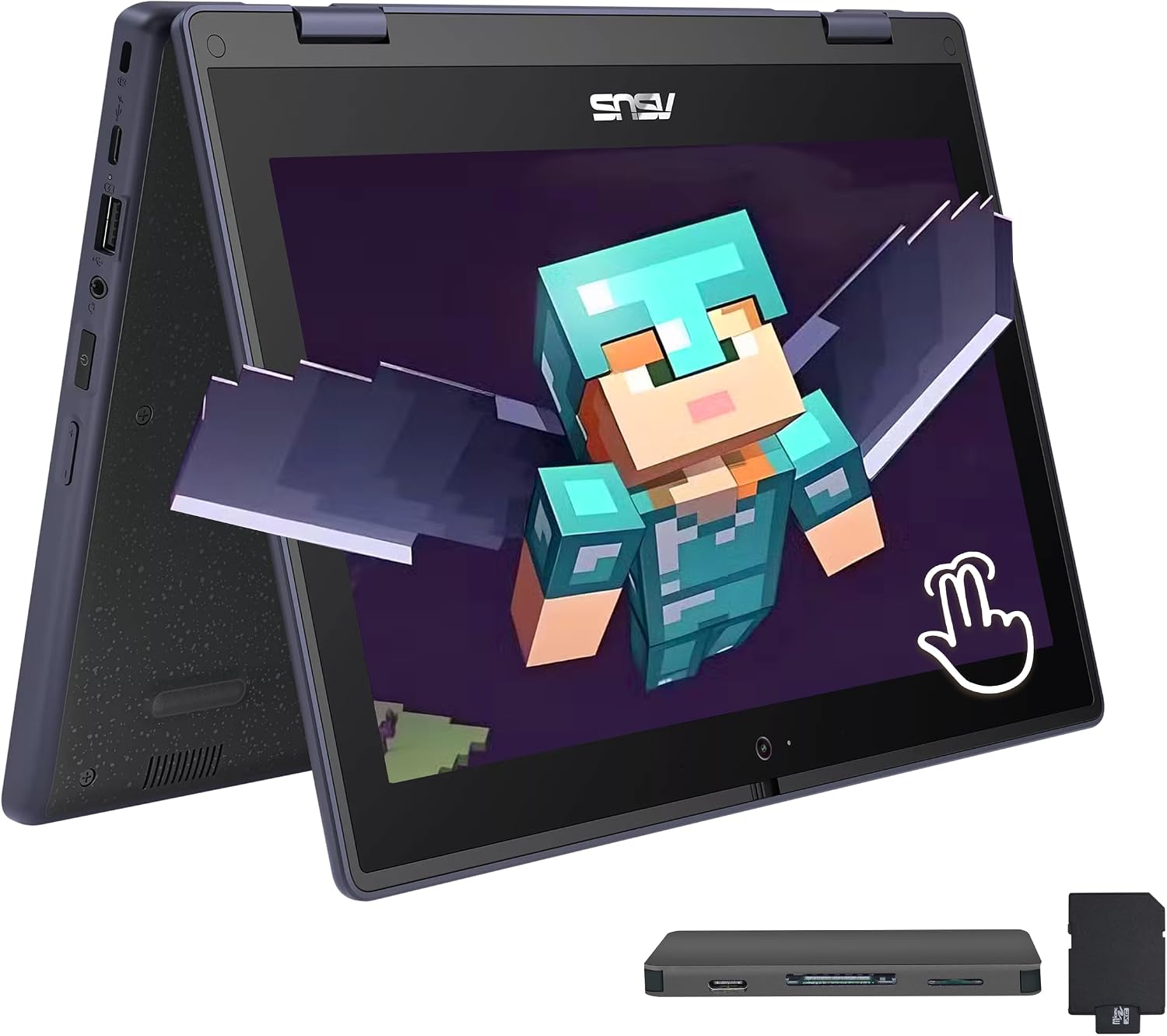 ASUS BR1102FGA 11.6' 2-in-1 Rugged & Spill Resistant Touchscreen Laptop, Intel Celeron N100, 4GB RAM, 288GB Storage(128GB SSD+160GB Docking Station Set), UHD Graphics, WiFi 6, Webcam, Win 11 Pro, Gray