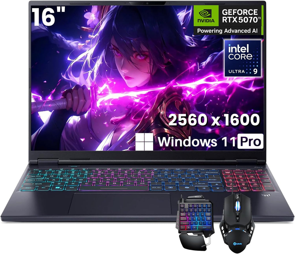 acer Predator Helios Neo 16S Gaming Laptop, NVIDIA RTX 5070 Ti, Intel Ultra 9 275HX, AI PC, 16' 2.5K 240Hz Display, 32GB DDR5, 1TB SSD, Thunderbolt 4.1, RGB Backlit KB, Win 11 Pro, Accessories