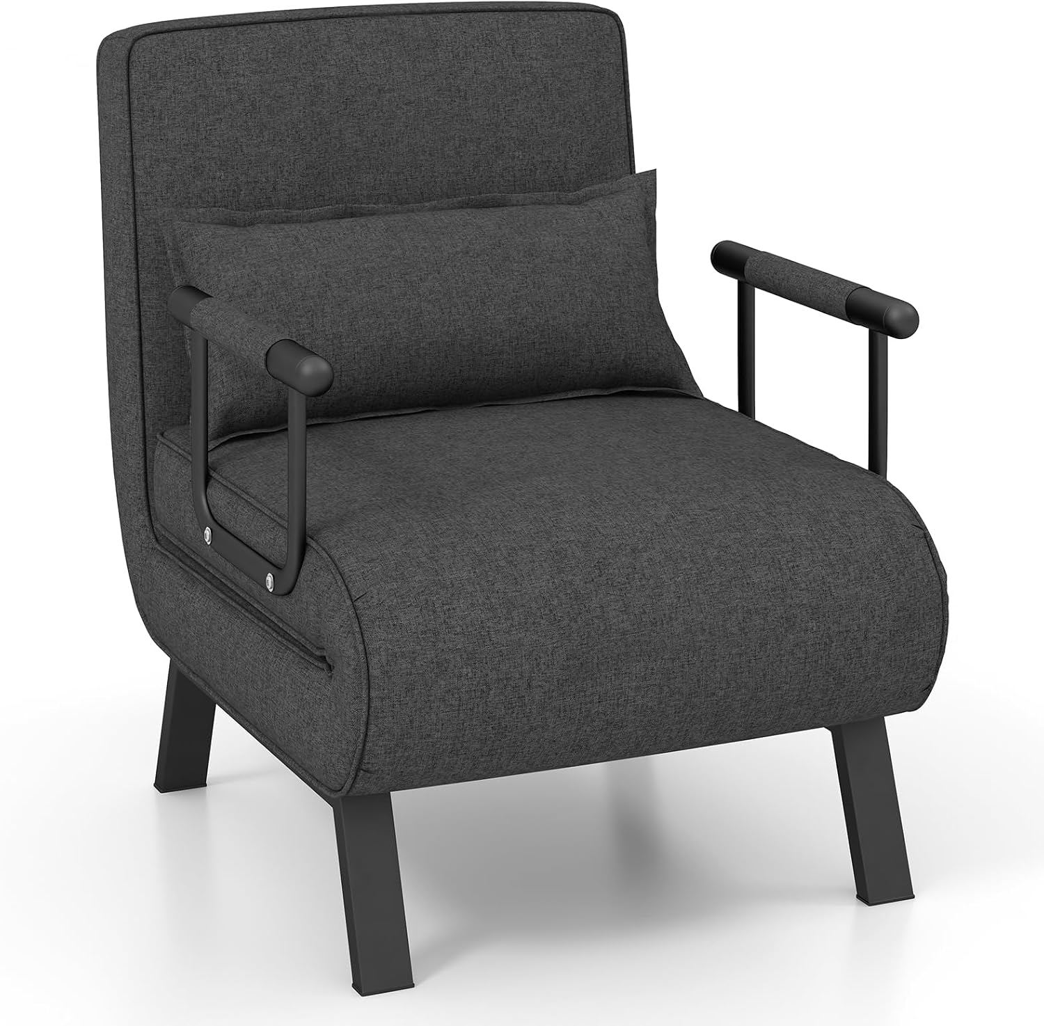 Giantex Convertible Sofa Bed, 4-in-1 Sleeper Chair with Pillow, Modern Recliner Guest Bed with 6 Positions Adjustable Backrest, Metal Legs, Linen Fabric Armchairs for Nursery Living Room Office