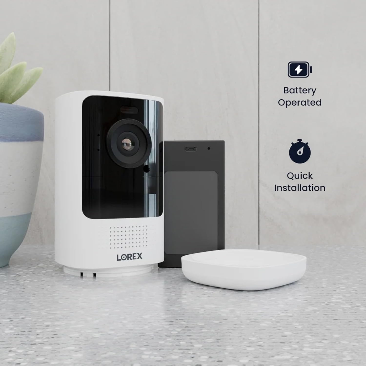 Lorex 4K Battery-Operated Wi-Fi Spotlight Camera | Black | 2-Way Talk | Color Night Vision | Person & Vehicle Detection | Siren | MicroSD Not Included | Cloud-Enabled | IP65 Weatherproof