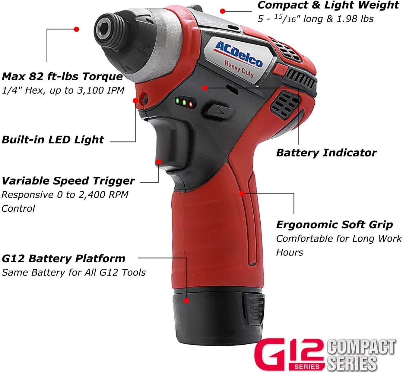 ACDelco G12 Series 3-Tool Cordless Combo 3/8' Brushless Ratchet Wrench + 2-Speed Drill/Driver+ Impact Driver, 2-battery, ARW12103-K11