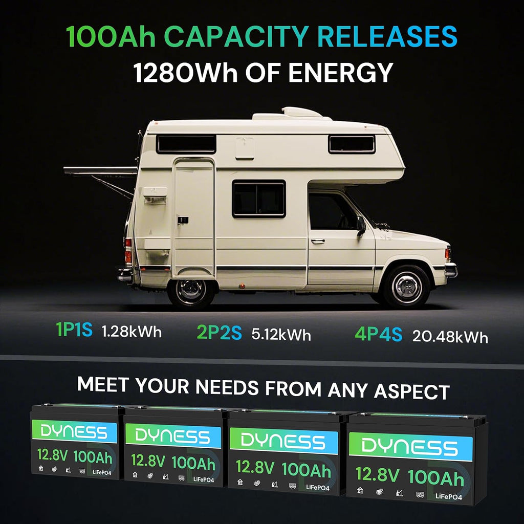 Dyness 12V 100Ah LiFePO4 Battery BCI Group 31 Lithium Battery with Low-Temp Cut Off Protection, A+ Grade Cell Built-in 100A BMS, Perfect for RV, Solar System, Off-Grid, Home Energy Storage