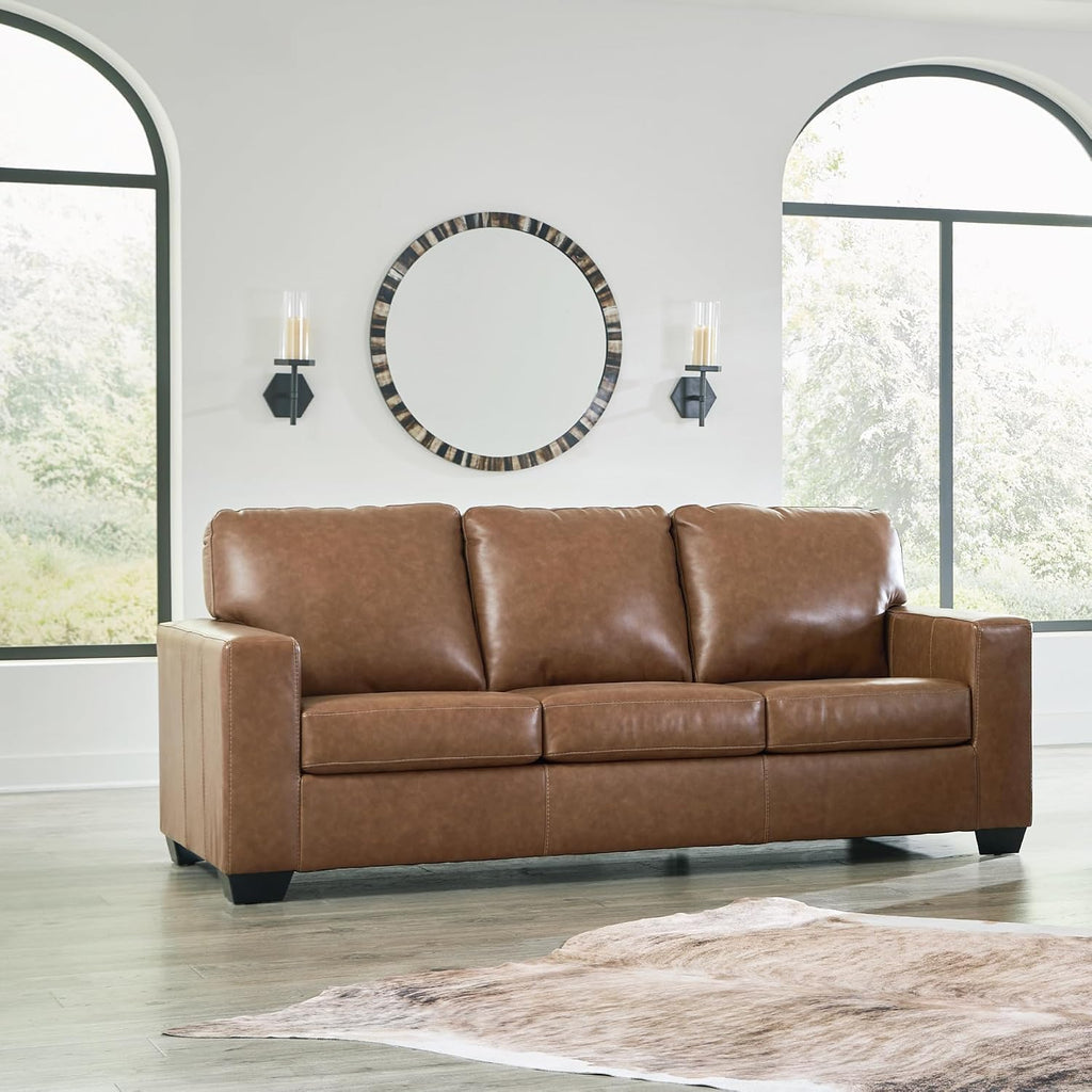 Signature Design by Ashley Bolsena Contemporary 2-in-1 Leather Match Sofa Sleeper with Folding Gel Memory Foam Mattress, Queen, Dark Brown
