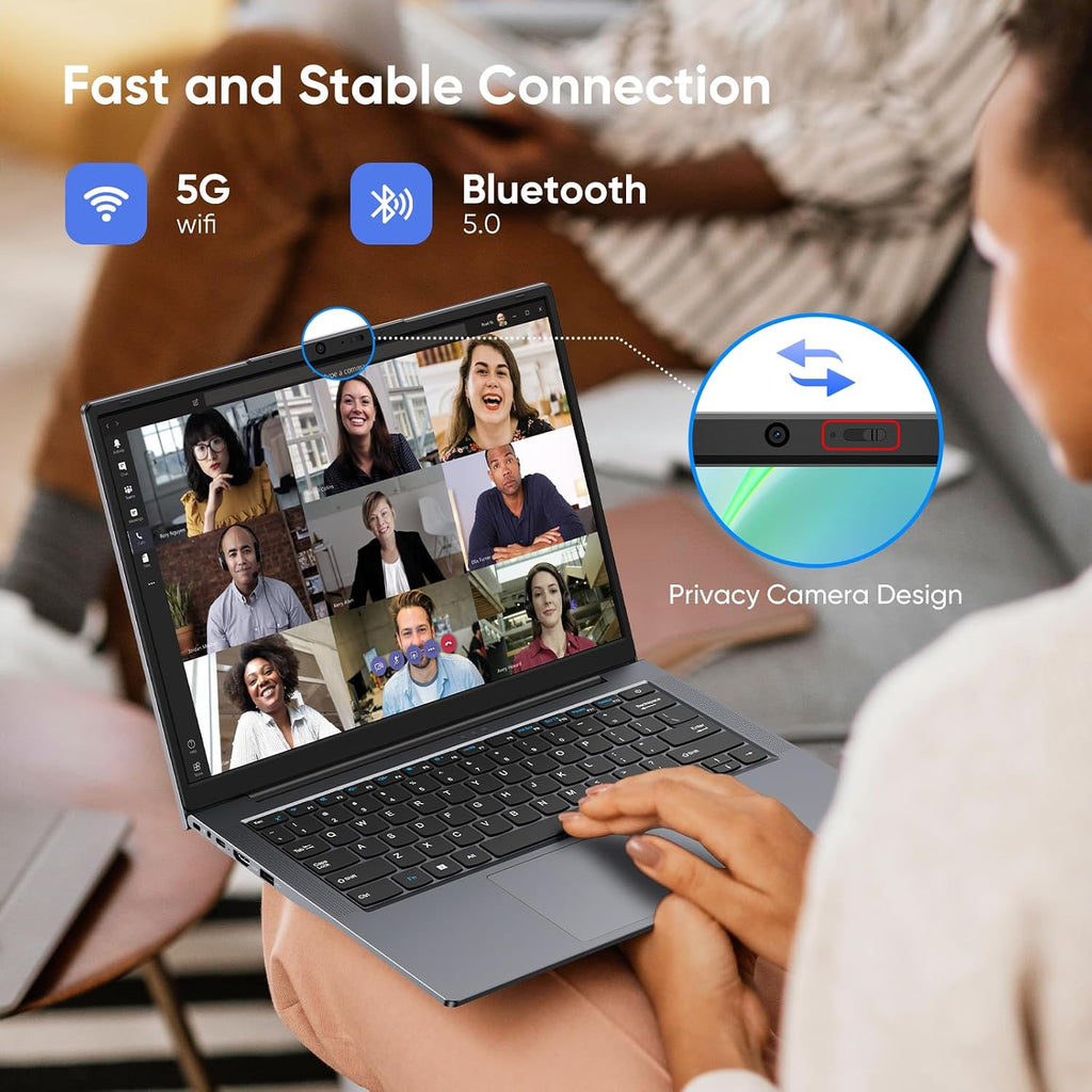 AE86 14.1' Laptop with 2K Screen, 16GB RAM, 512GB SSD, Core Processor, BT5.0 Wi-Fi 5, USB A, Type-C, HDMl, Ultra-Thin and Light Notebook for Business Students