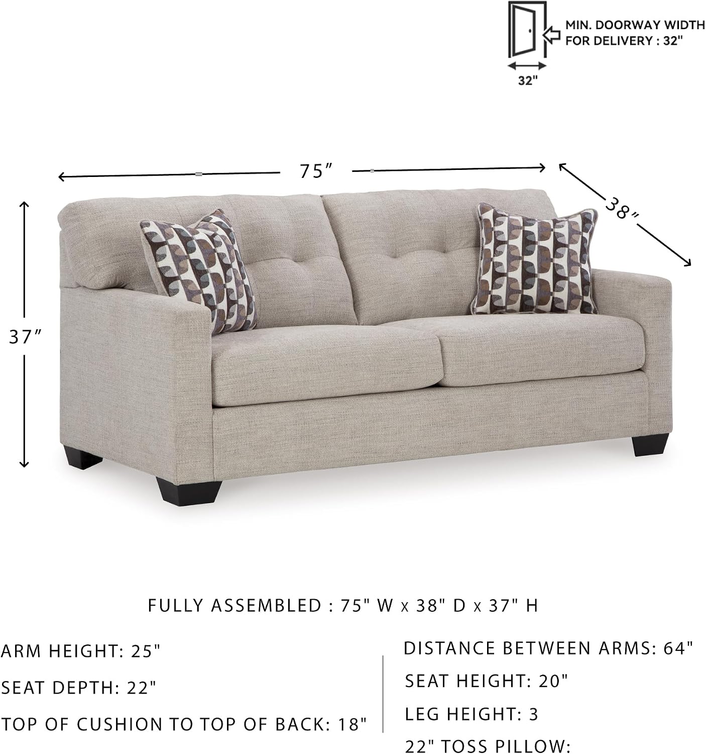 Signature Design by Ashley Mahoney Contemporary Tufted Sofa, Beige