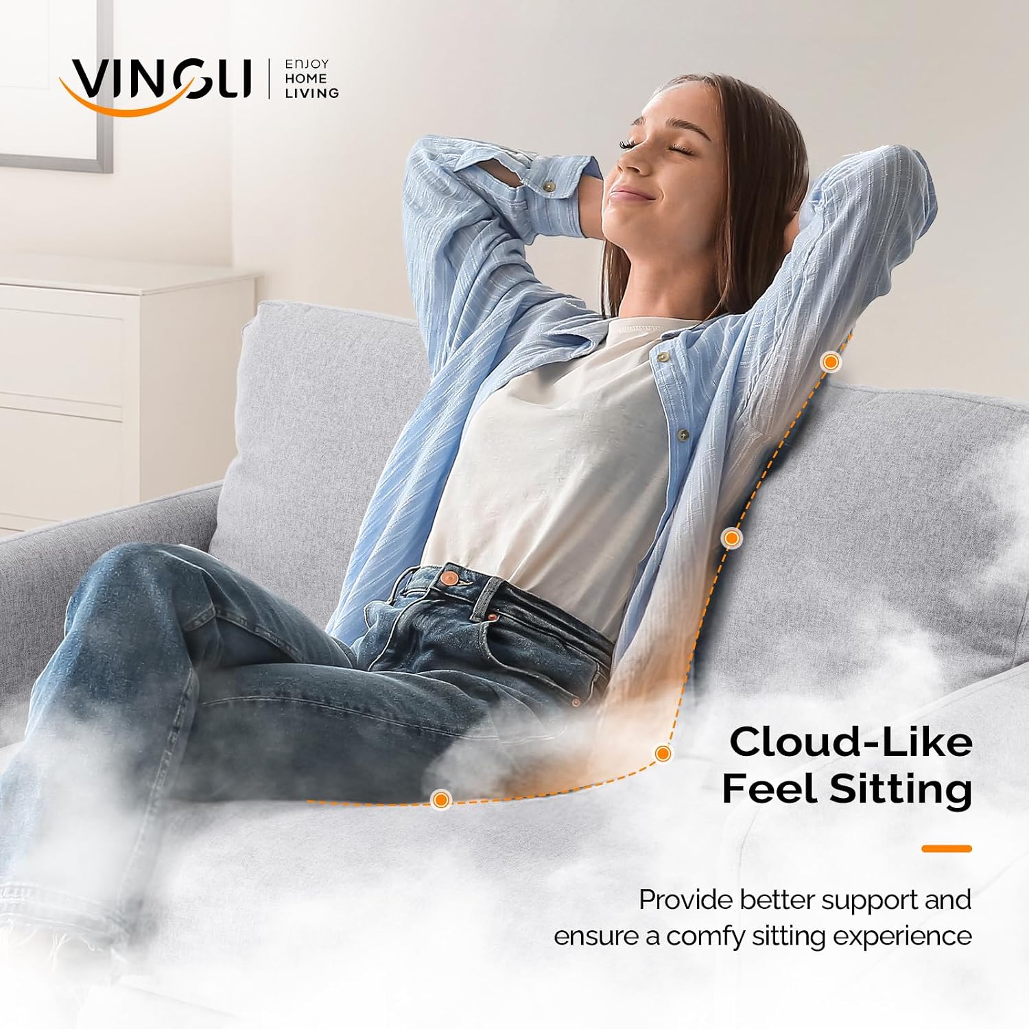 VINGLI 47' Small Couch, Linen Loveseat Sofa Light Grey Mini Couch Mid Century Modern Decor Love Seat for Small Spaces Living Room, Bedroom, Play Room