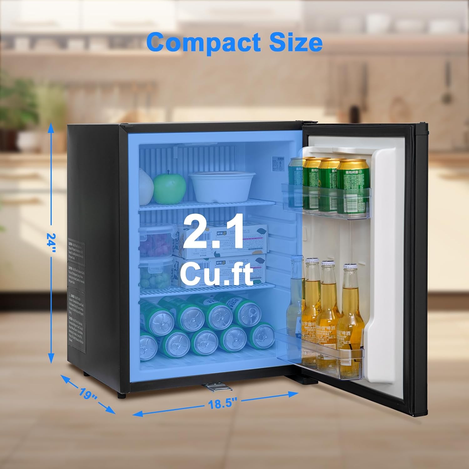 Mini Fridge with Lock 2.1 Cu.Ft, Lockable Mini Fridge 110V 12V, Reversible Door, Quiet Absorption Refrigerator for RV Camper, Semi Truck, Caravan, Boat, Black