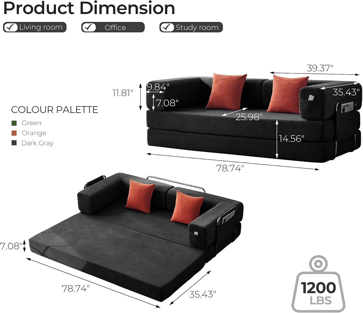Carzzi-Life 79' Convertible Sofa Bed with Pillows, Corduroy Folding Sleeper Sofa with Fixed-Shape Frame, Boneless Couch for Living Room Bedroom, Floor Sofa Lounge No Assembly Required (Grey)