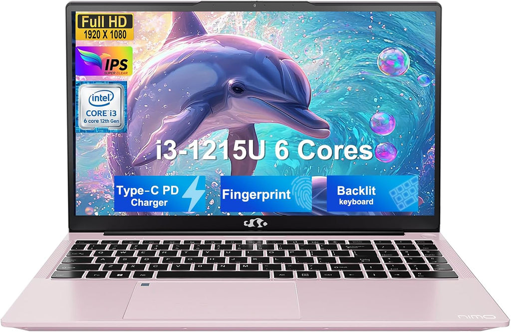 NIMO 15.6' FHD IPS Student-Laptop-Computer - Intel Core i3-1215U(Beat i5-1135G7, 6 Cores Up to 4.4GHz), 8GB RAM 256GB SSD, 65W Type-C, 2 Years Warranty, Fingerprint, Backlit Keyboard, Wi-Fi 6, BT5.2
