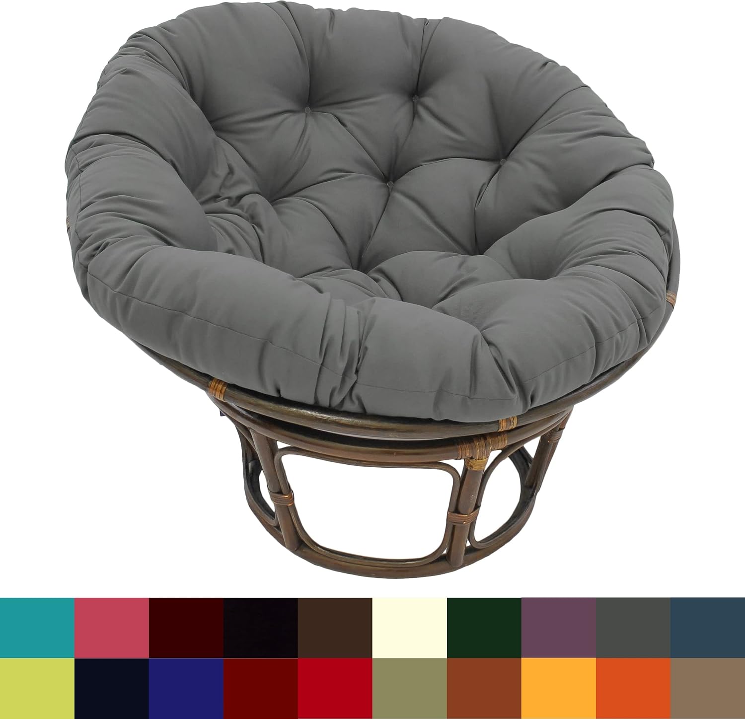 International Caravan Furniture Piece 42-Inch Rattan Papasan Chair with Solid Twill Cushion