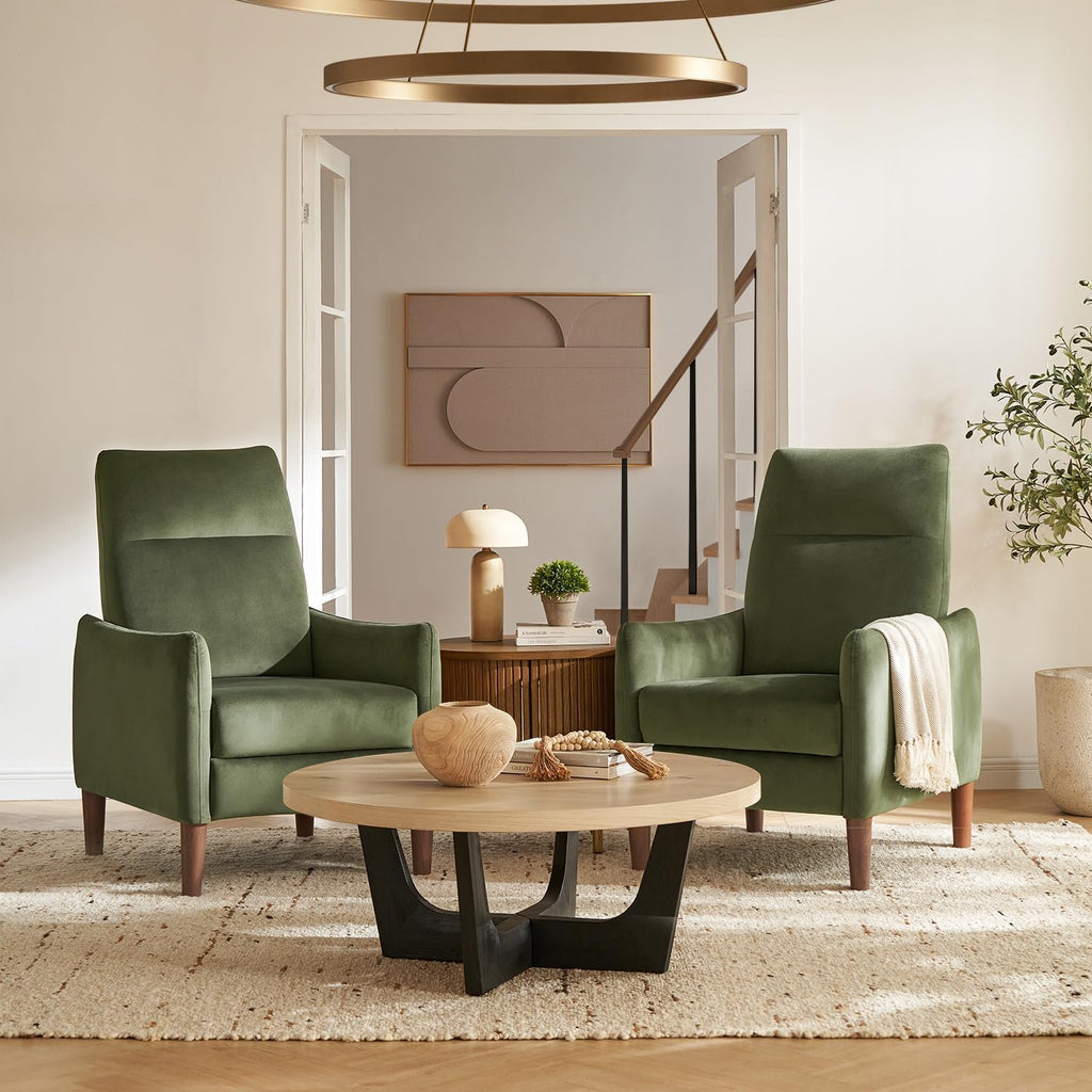 mopio Arthur Recliner Chair with 3 Positions, Accent Armchair, Mid Century Modern Reading Chair, High Back Padded Support Comfy Sleeper Armchair (Olive Green Velvet)